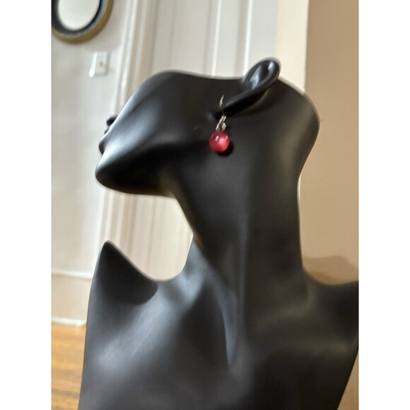 Dangle Earring With Red Glass Bead Drop Hook - Picture 7 of 8